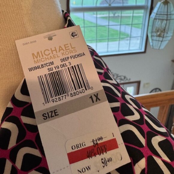 NWT Michael Kors Fuchsia/Black Zip Blouse, 1X - Picture 4 of 5